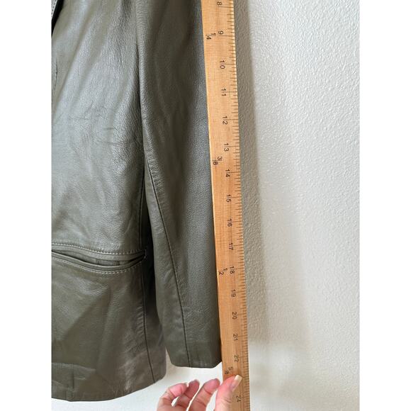 Faux Leather Green Brown Collared Front Button Blazer Jacket XL - Picture 15 of 16
